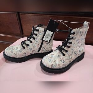 Cat & Jack Floral Print Combat Boots - Pink and Black